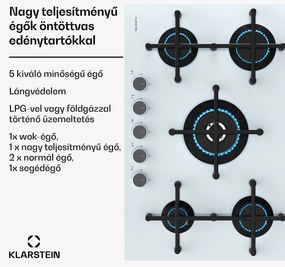 Klarstein Illuminosa 5 gáz főzőlap Üvegkerámia Sabaf égő 5 égővel