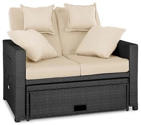 Komfortzone, rattan kerti kanapé, kétszemélyes kanapé, polirattan, fekvő, fekete rattan/bézs párnák