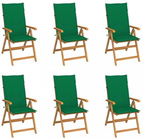 6 db tömör tíkfa kerti szék zöld párnákkal