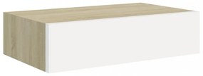 tölgyszínű és fehér MDF fiókos fali polc 40 x 23,5 x 10 cm