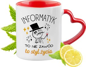 Piros bögre szív alakú füllel Informatikusoknak Ajándék