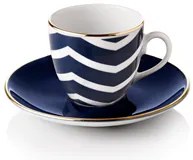 Török kávé szett, 4 csésze csészealjjal, kék hullám - Selamlique