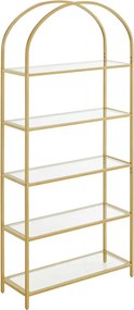 Fém tároló polc 5 szintes edzett üveg polcokkal, arany 83x30x183cm