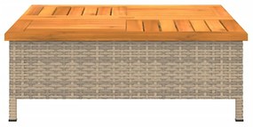 bézs polyrattan és akácfa kerti asztal 70 x 70 x 25 cm