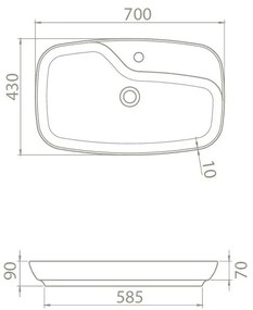 CeraStyle NOVA - PULTRA ültethető - Top Counter - porcelán mosdó - 70 x 43 cm