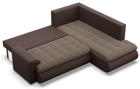Tokio sarokkanapé, L alakú háttámlával, 2 ágyneműtartóval, fonott + műbőr, jobboldali, barna