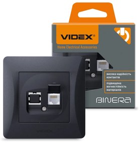 Videx Binera CAT6 fekete színű süllyesztett fali informatikai csatlakozó aljzat