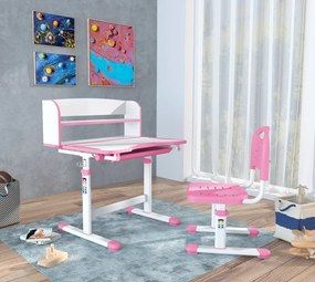 Növekvő íróasztal és szék, rózsaszín/fehér, set ZION