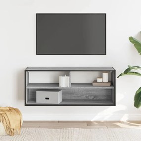 szürke sonoma színű szerelt fa és fém TV-szekrény 100x31x39,5cm