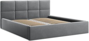 Sötétszürke bársony kárpitozott ágyneműtartós franciaágy ágyráccsal 140x200 cm Hiko – Makamii