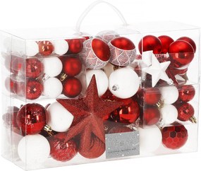 Karácsonyfadísz Törhetetlen Karácsonyfa Szett XXL Piros Fehér 105 db-os