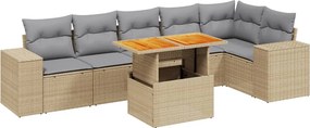 vidaXL 7 részes bézs polyrattan kerti ülőgarnitúra párnákkal