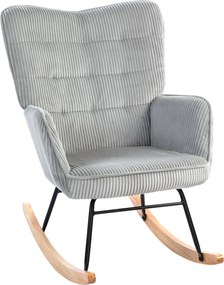 HOMCOM hintaszék kordkárpittal, párnázott karfás fotel bükkfa hintalécekkel, max. 120 kg, világosszürke | Aosom