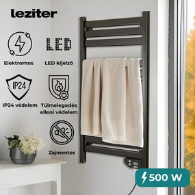 Törölközőszárító radiátor modern fürdőszobába – Leziter TW-500B fekete