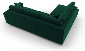 Zöld bársony kinyitható tárolóhelyes sarokkanapé (bal oldali-L alakú) Kyoto – Cosmopolitan Design