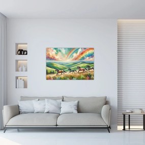 Kép – Vágtázó lovak a tájban (90x60 cm)