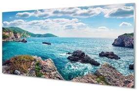 Üvegképek Görögország tenger hegyek 100x50 cm