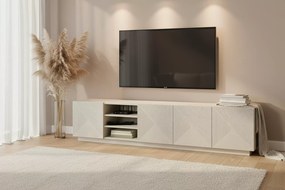 Asha RTV szekrény 200 cm - kasmír, bordázott előlap és nyitott polc