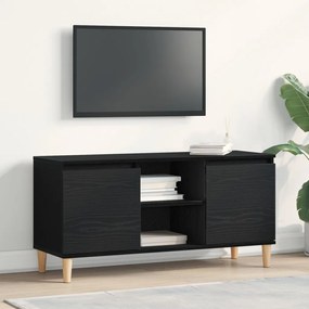 TV Szekrény Fa Lábbal Fekete Tölgy 102x35x50 cm