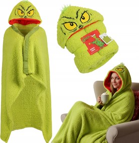 Grinch Zöld Meleg ágytakaró kapucnival 120x150 cm Téli Karácsonyi