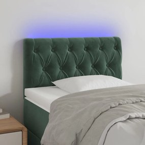 sötétzöld bársony LED-es fejtámla 80 x 7 x 78/88 cm