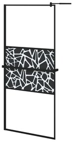 Fekete ESG üveg és alumínium zuhanyfal polccal 90 x 195 cm