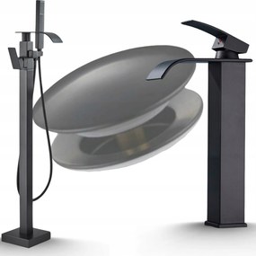 Fürdőszoba szett Mosdó csaptelep Kád csaptelep fekete Ari szett