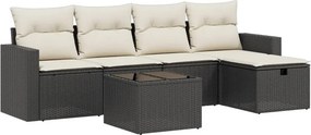 vidaXL 6 részes fekete polyrattan kerti ülőgarnitúra párnákkal