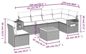 7 részes fekete polyrattan kerti ülőgarnitúra párnával