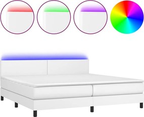 vidaXL fehér műbőr rugós ágy matraccal és LED-del 200x200 cm
