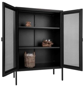 Melbourne vitrin, fekete fém, 2 hálós ajtó, 80x40x120 cm