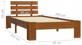 mézbarna tömör fenyőfa ágykeret 90 x 200 cm