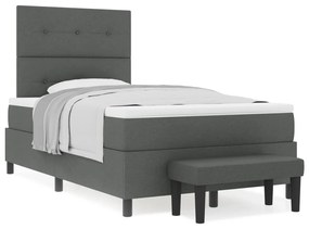 Box spring ágy matraccal és pad sötétszürke 120x190 cm szövet