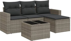 vidaXL 5 részes szürke polyrattan kerti ülőgarnitúra párnákkal