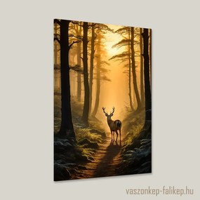 Szarvas visszanéz az erdei úton – természet ihlette prémium vászonkép 40x60cm