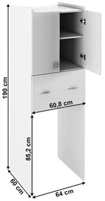 NATALI TYP 9 mély szekrény a mosógép fölé, fehér