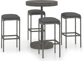vidaXL 5 részes szürke polyrattan kerti bárszett párnákkal
