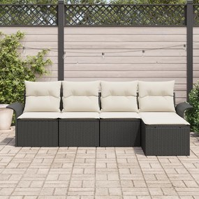 Kerti Kanapé Szett párnával tárolóval 5 pcs Fekete Poli rattan