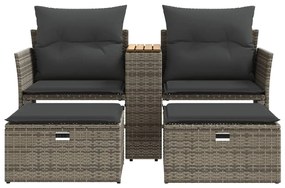 2 személyes szürke polyrattan kerti kanapé zsámolyokkal