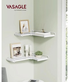 Lebegő polcok, 2 darabos készlet, l-alakú sarokpolc falra fehér színben