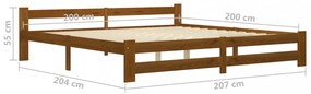 mézbarna tömör fenyőfa ágykeret matrac nélkül 200 x 200 cm