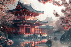 Vászonkép Canvas Kert Templom Pagoda Japán Ázsia Cseresznye 60x40