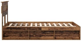 vidaXL Ágykeret matracmal fiókkal Öreg fa 135 x 190 cm Tömör fenyőfa