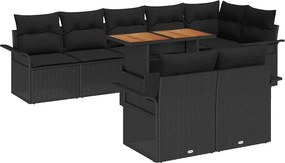 vidaXL Kerti Kanapé Szett párnával 9 pcs Fekete polirattan