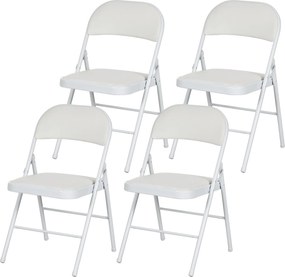 HOMCOM 4 darabos összecsukható szék, hordozható irodai szék párnával, műbőr, acél lábak, összecsukható szék irodai recepció váróterem számára, fehér |
