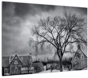 Fekete fehér falu képe (70x50 cm)