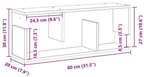 betonszürke szerelt fa faliszekrény 80 x 20 x 30 cm