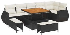 vidaXL Kerti Kanapé Szett 9 pcs Fekete polirattan