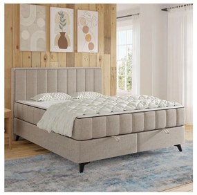 ALICIA 160x200 cm kárpitozott ágy matracokkal és fedőmatraccal, tárolóhellyel, bézs