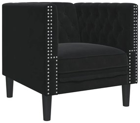 3 részes fekete bársony Chesterfield kanapészett párnákkal